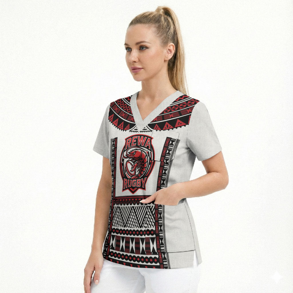 Fiji Rewa Rugby Custom Scrub Top Go Champions Fijian Tapa Pattern LT14 - Polynesian Pride