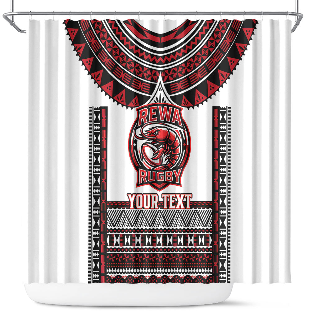 Fiji Rewa Rugby Custom Shower Curtain Go Champions Fijian Tapa Pattern LT14 White - Polynesian Pride