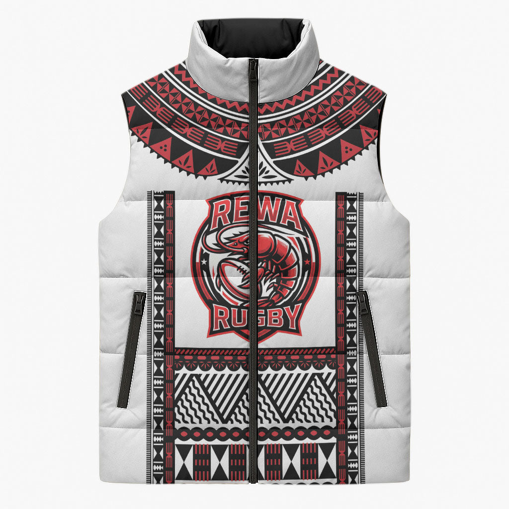 Fiji Rewa Rugby Custom Sleeveless Puffer Jacket Go Champions Fijian Tapa Pattern LT14 Unisex White - Polynesian Pride