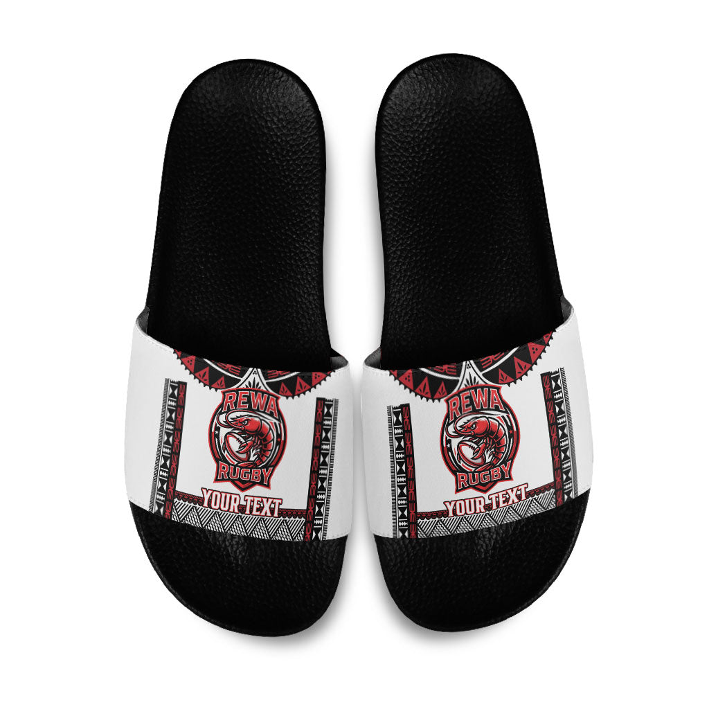 Fiji Rewa Rugby Custom Slide Sandals Go Champions Fijian Tapa Pattern LT14 White - Polynesian Pride