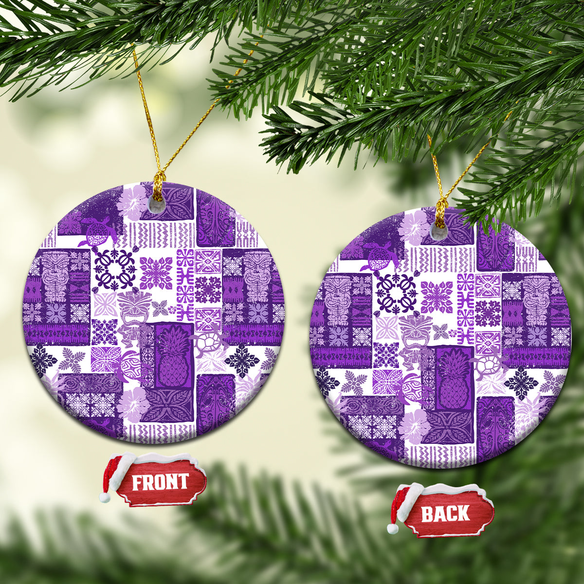 Hawaiian Quilt Ceramic Ornament Tiki Tropical Retro Purple Version LT14 Circle Purple - Polynesian Pride