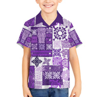 Hawaiian Quilt Family Matching Long Sleeve Bodycon Dress and Hawaiian Shirt Tiki Tropical Retro Purple Version LT14 Son's Shirt Purple - Polynesian Pride
