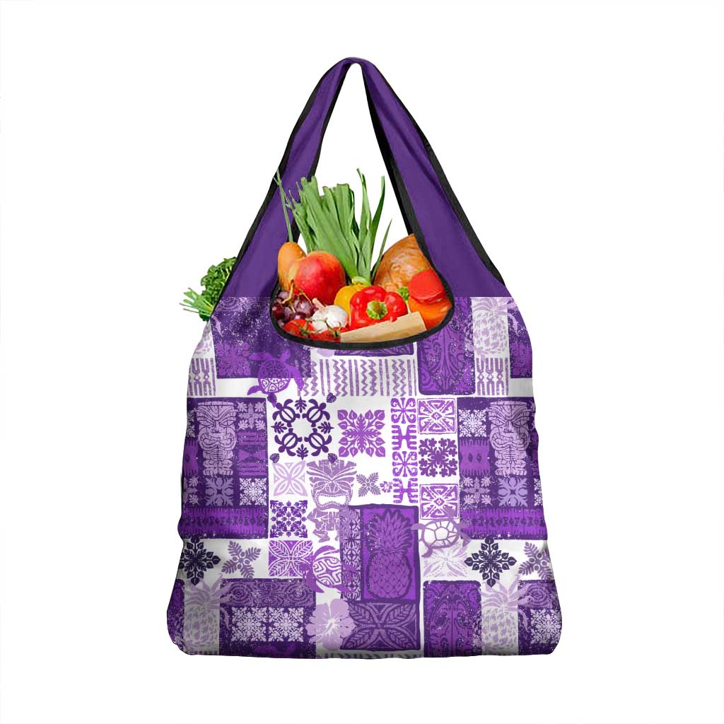 Hawaiian Quilt Grocery Bag Tiki Tropical Retro Purple Version