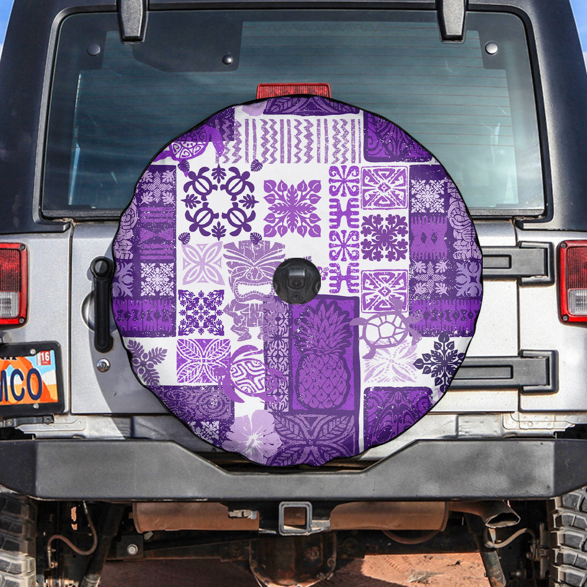 Hawaiian Quilt Spare Tire Cover Tiki Tropical Retro Purple Version LT14 - Polynesian Pride