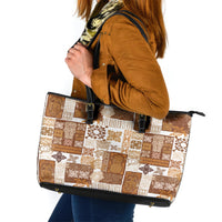 Hawaiian Quilt Leather Tote Bag Tiki Tropical Retro Brown Version LT14 Brown - Polynesian Pride