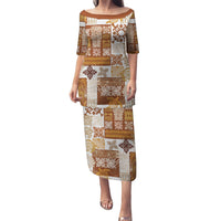 Hawaiian Quilt Puletasi Tiki Tropical Retro Brown Version LT14 Long Dress Brown - Polynesian Pride