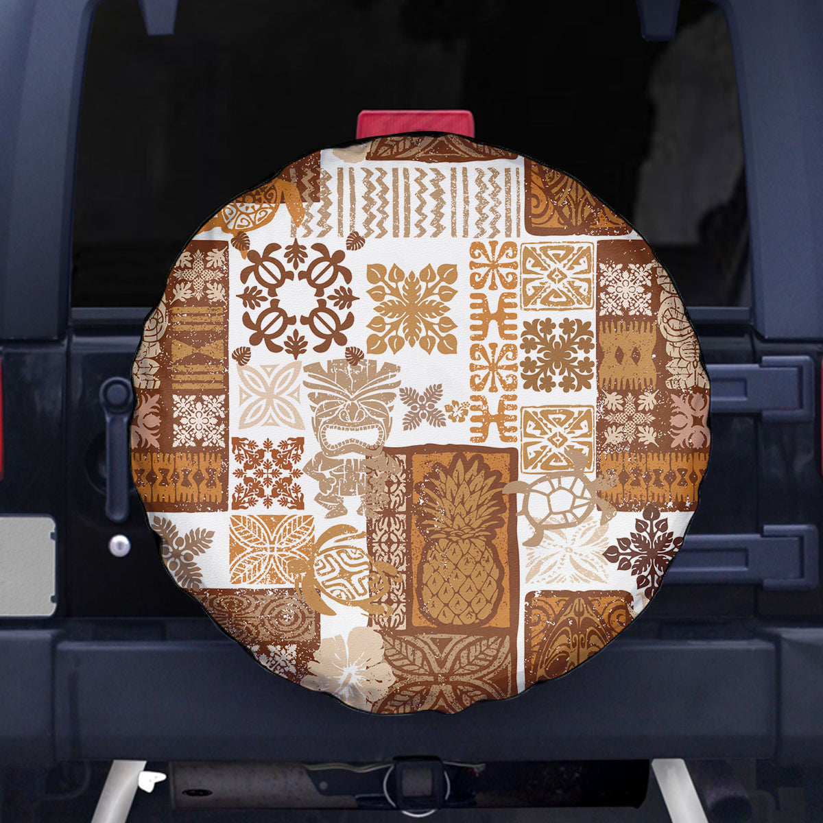 Hawaiian Quilt Spare Tire Cover Tiki Tropical Retro Brown Version LT14 Brown - Polynesian Pride