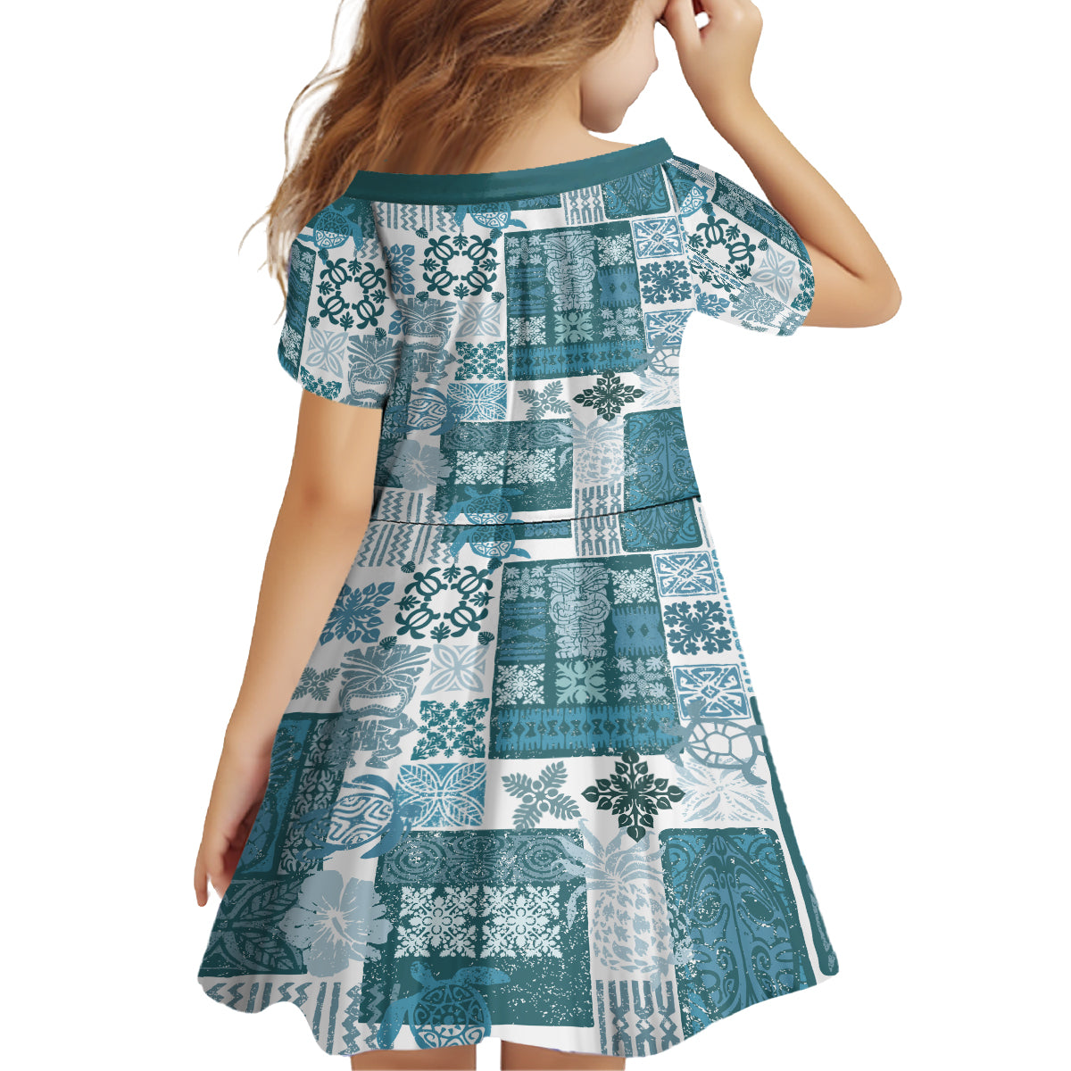 Hawaiian Quilt Family Matching Long Sleeve Bodycon Dress and Hawaiian Shirt Tiki Tropical Retro Dark Cyan Version LT14 - Polynesian Pride