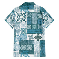 Hawaiian Quilt Family Matching Puletasi Dress and Hawaiian Shirt Tiki Tropical Retro Dark Cyan Version LT14 - Polynesian Pride