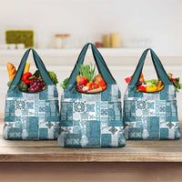 Hawaiian Quilt Grocery Bag Tiki Tropical Retro Dark Cyan Version