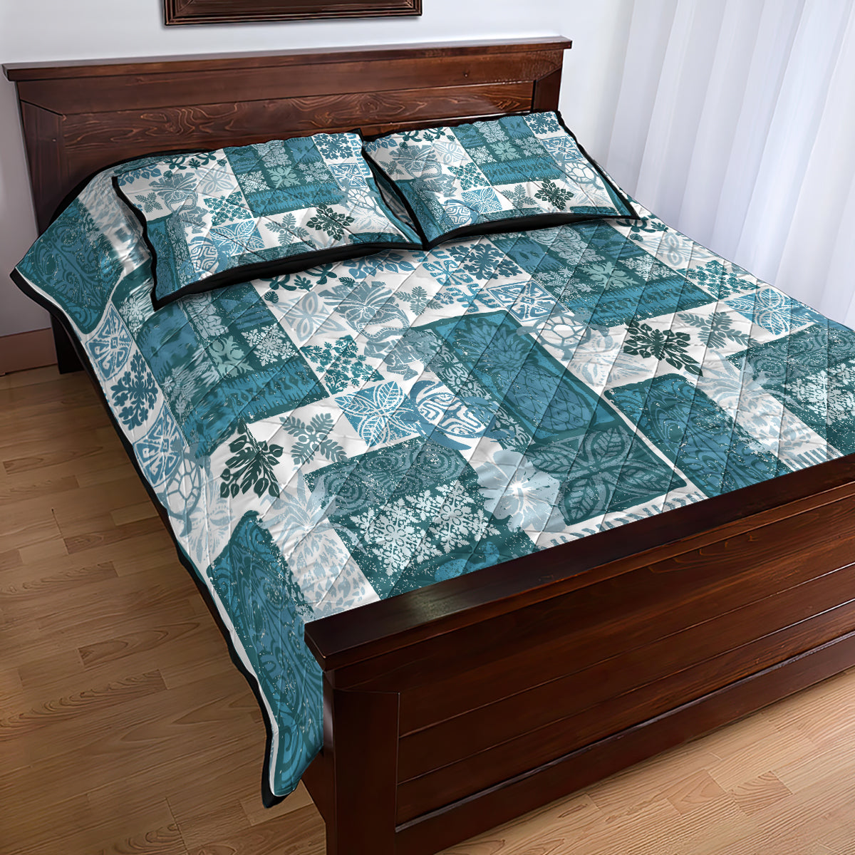 Hawaiian Quilt Quilt Bed Set Tiki Tropical Retro Dark Cyan Version LT14 - Polynesian Pride