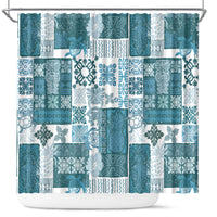 Hawaiian Quilt Shower Curtain Tiki Tropical Retro Dark Cyan Version LT14 Dark Cyan - Polynesian Pride