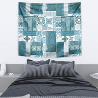 Hawaiian Quilt Tapestry Tiki Tropical Retro Dark Cyan Version LT14 - Polynesian Pride