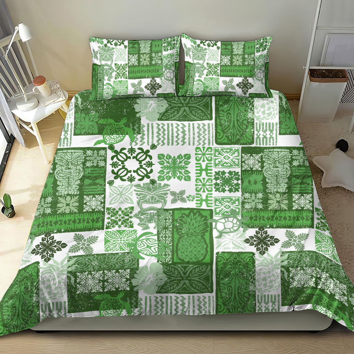 Hawaiian Quilt Bedding Set Tiki Tropical Retro Green Version LT14 - Polynesian Pride