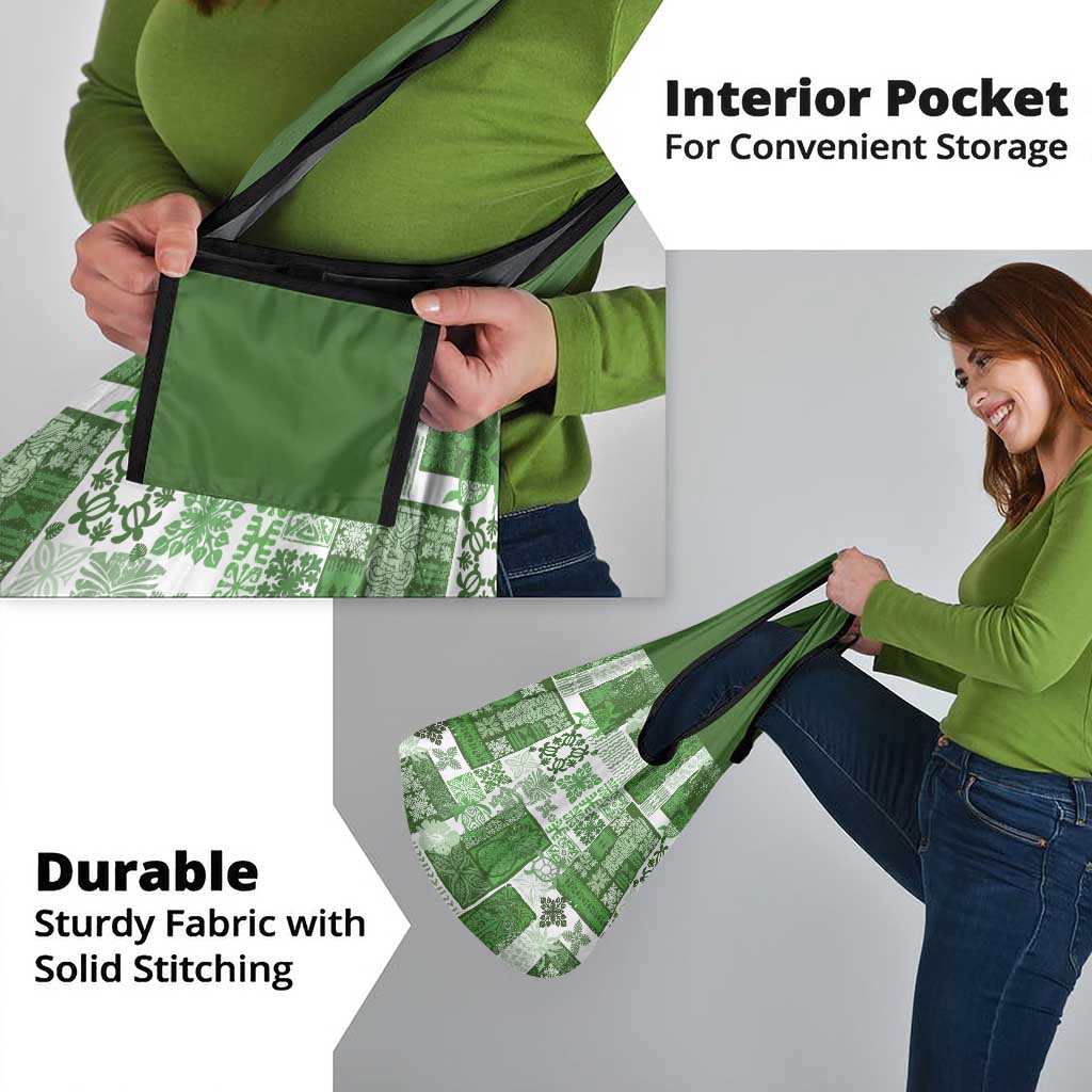 Hawaiian Quilt Grocery Bag Tiki Tropical Retro Green Version