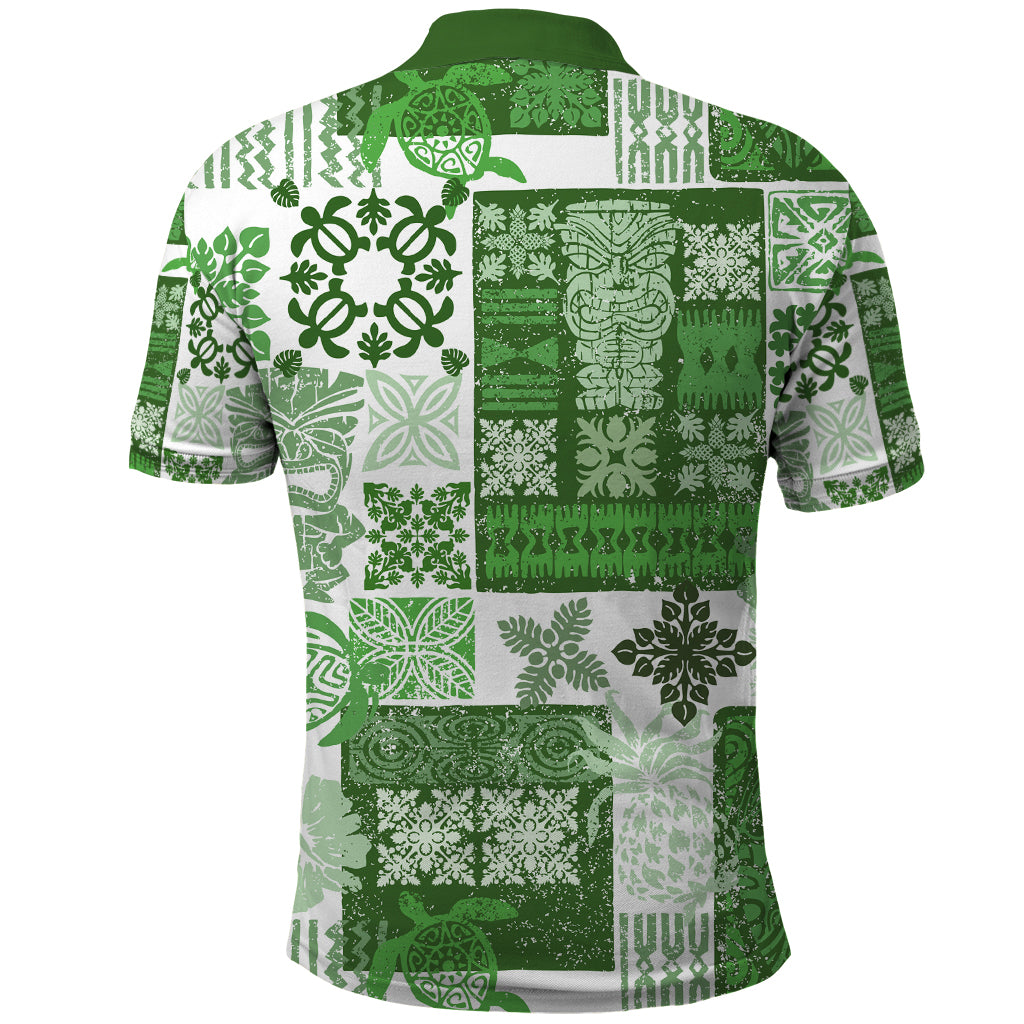 Hawaiian Quilt Polo Shirt Tiki Tropical Retro Green Version LT14 - Polynesian Pride