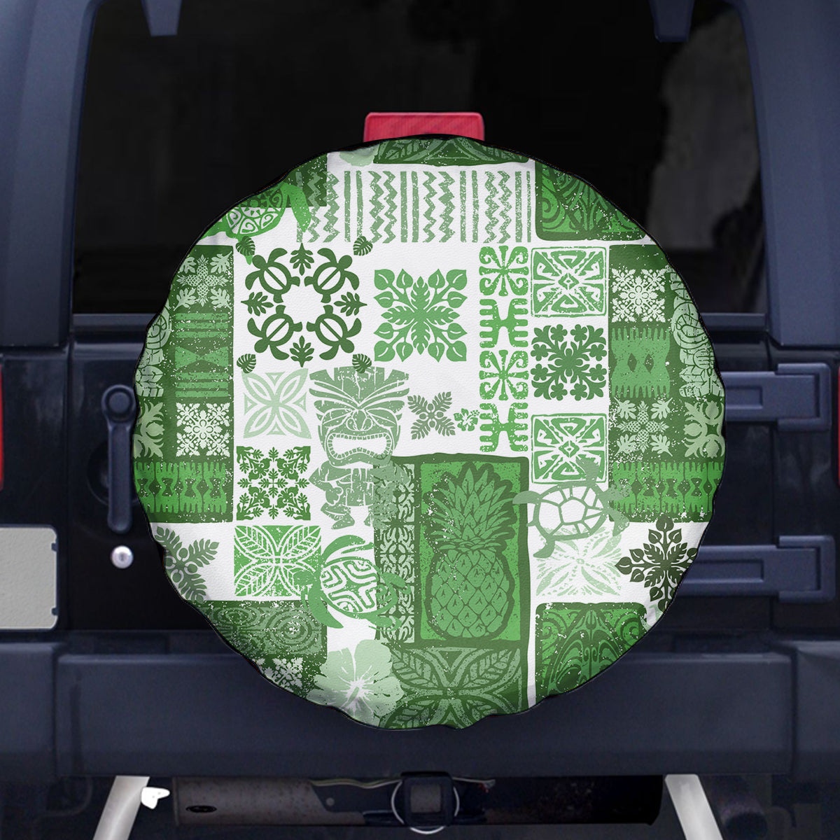 Hawaiian Quilt Spare Tire Cover Tiki Tropical Retro Green Version LT14 Green - Polynesian Pride