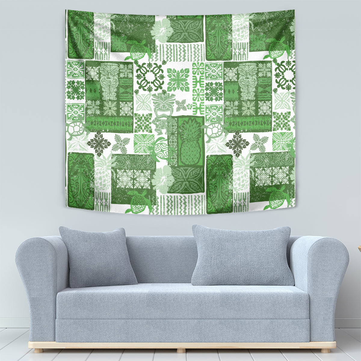 Hawaiian Quilt Tapestry Tiki Tropical Retro Green Version LT14 - Polynesian Pride