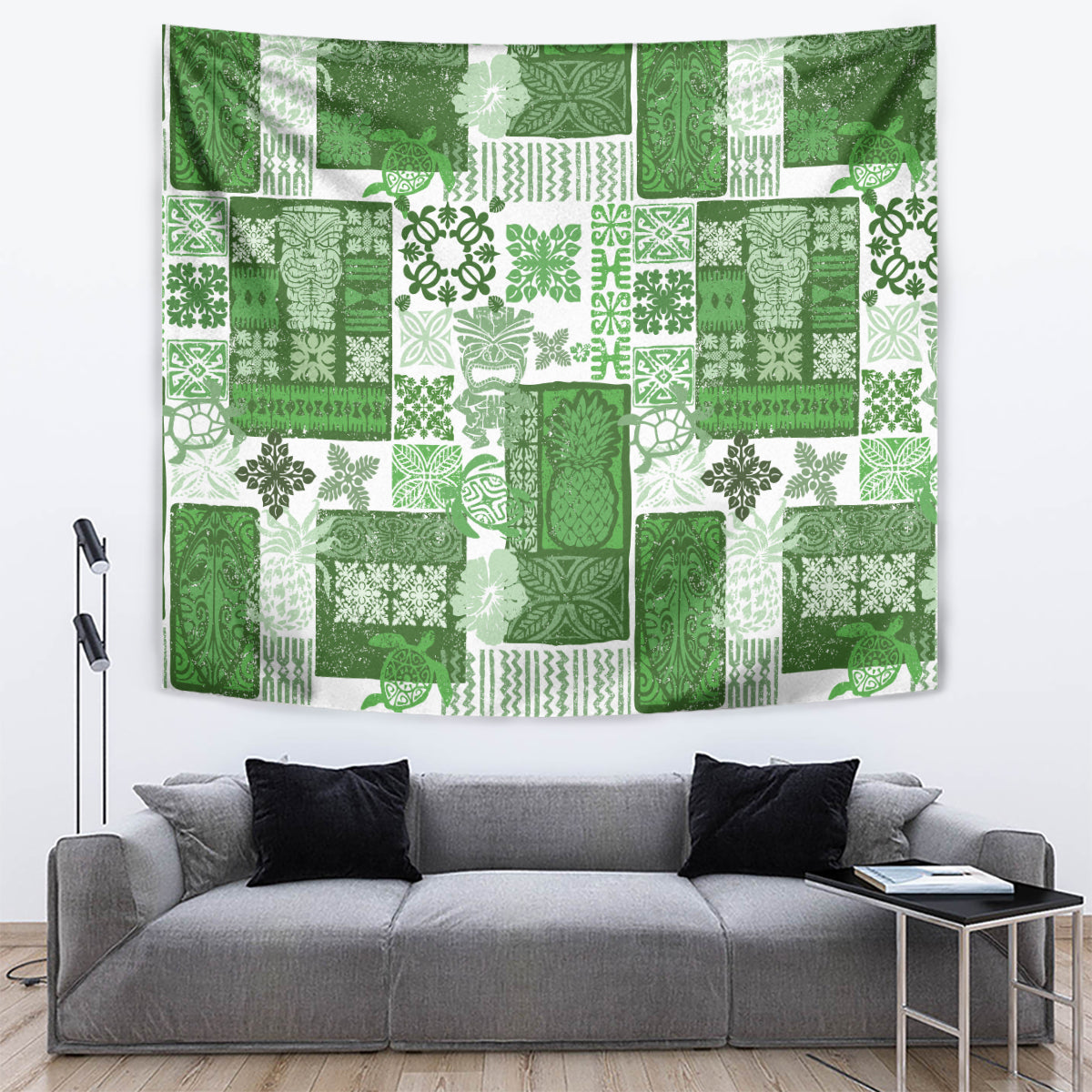 Hawaiian Quilt Tapestry Tiki Tropical Retro Green Version LT14 - Polynesian Pride