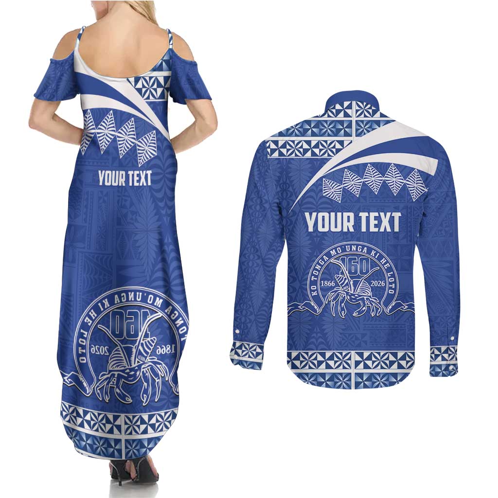 Personalised Tonga Tupou College Toloa Couples Matching Summer Maxi Dress and Long Sleeve Button Shirt 160 Years Anniversary Tongan Ngatu Pattern LT14 - Polynesian Pride