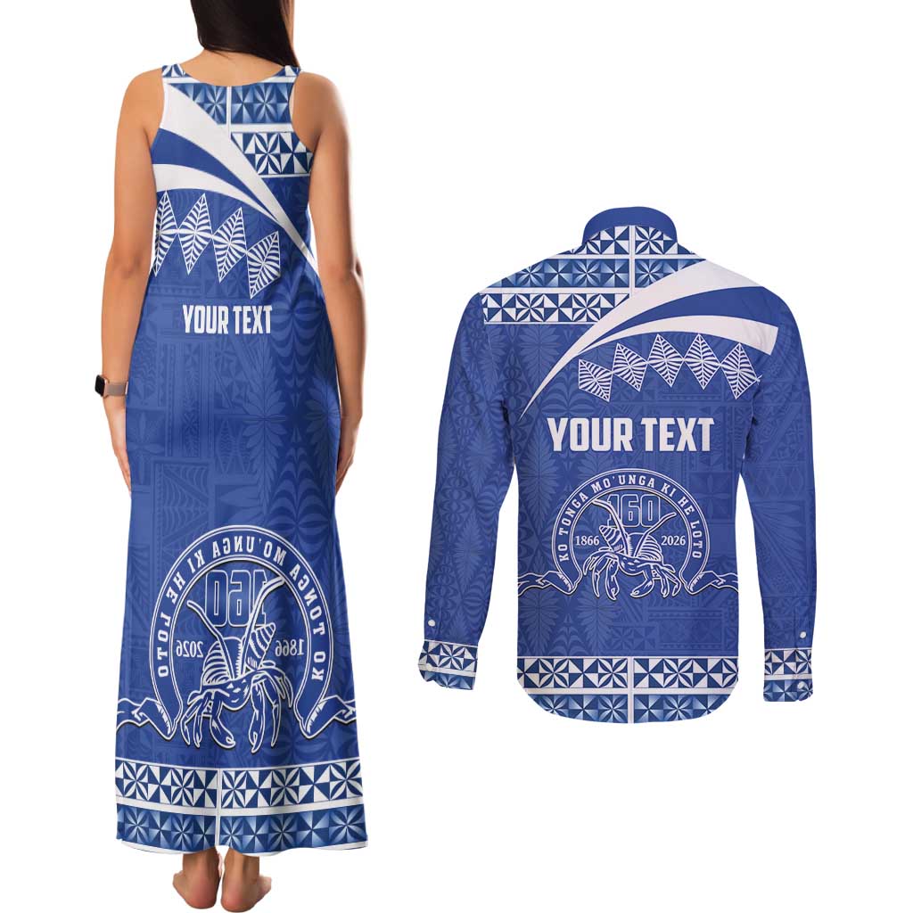 Personalised Tonga Tupou College Toloa Couples Matching Tank Maxi Dress and Long Sleeve Button Shirt 160 Years Anniversary Tongan Ngatu Pattern LT14 - Polynesian Pride