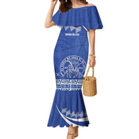 Personalised Tonga Tupou College Toloa Family Matching Mermaid Dress and Hawaiian Shirt 160 Years Anniversary Tongan Ngatu Pattern LT14 Mom's Dress Blue - Polynesian Pride