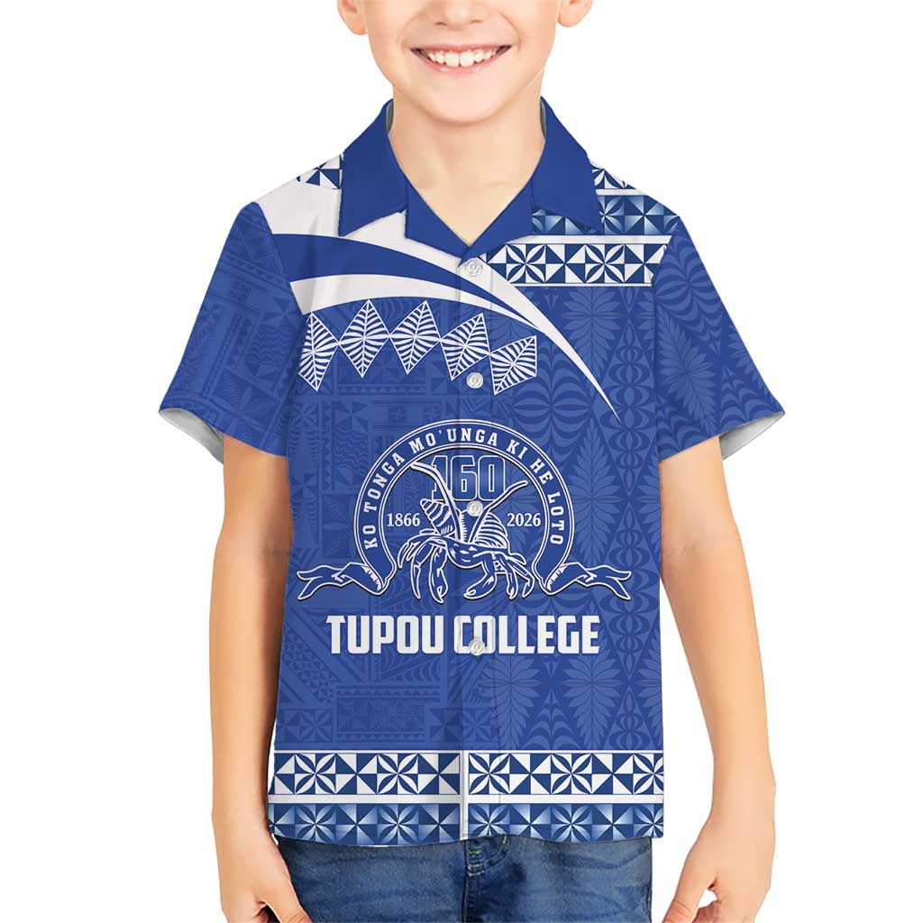 Personalised Tonga Tupou College Toloa Family Matching Off Shoulder Maxi Dress and Hawaiian Shirt 160 Years Anniversary Tongan Ngatu Pattern LT14 Son's Shirt Blue - Polynesian Pride