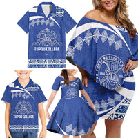 Personalised Tonga Tupou College Toloa Family Matching Off Shoulder Short Dress and Hawaiian Shirt 160 Years Anniversary Tongan Ngatu Pattern LT14 - Polynesian Pride