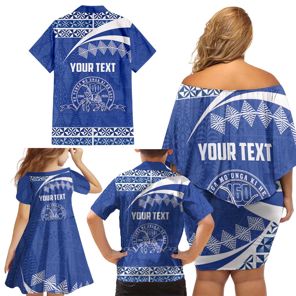 Personalised Tonga Tupou College Toloa Family Matching Off Shoulder Short Dress and Hawaiian Shirt 160 Years Anniversary Tongan Ngatu Pattern LT14 - Polynesian Pride