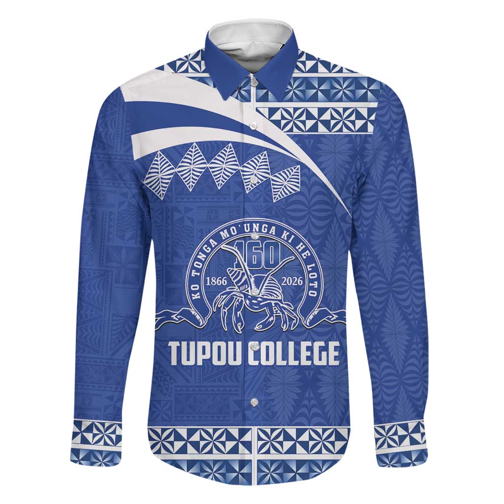Personalised Tonga Tupou College Toloa Family Matching Off Shoulder Short Dress and Hawaiian Shirt 160 Years Anniversary Tongan Ngatu Pattern LT14 Dad's Shirt - Long Sleeve Blue - Polynesian Pride