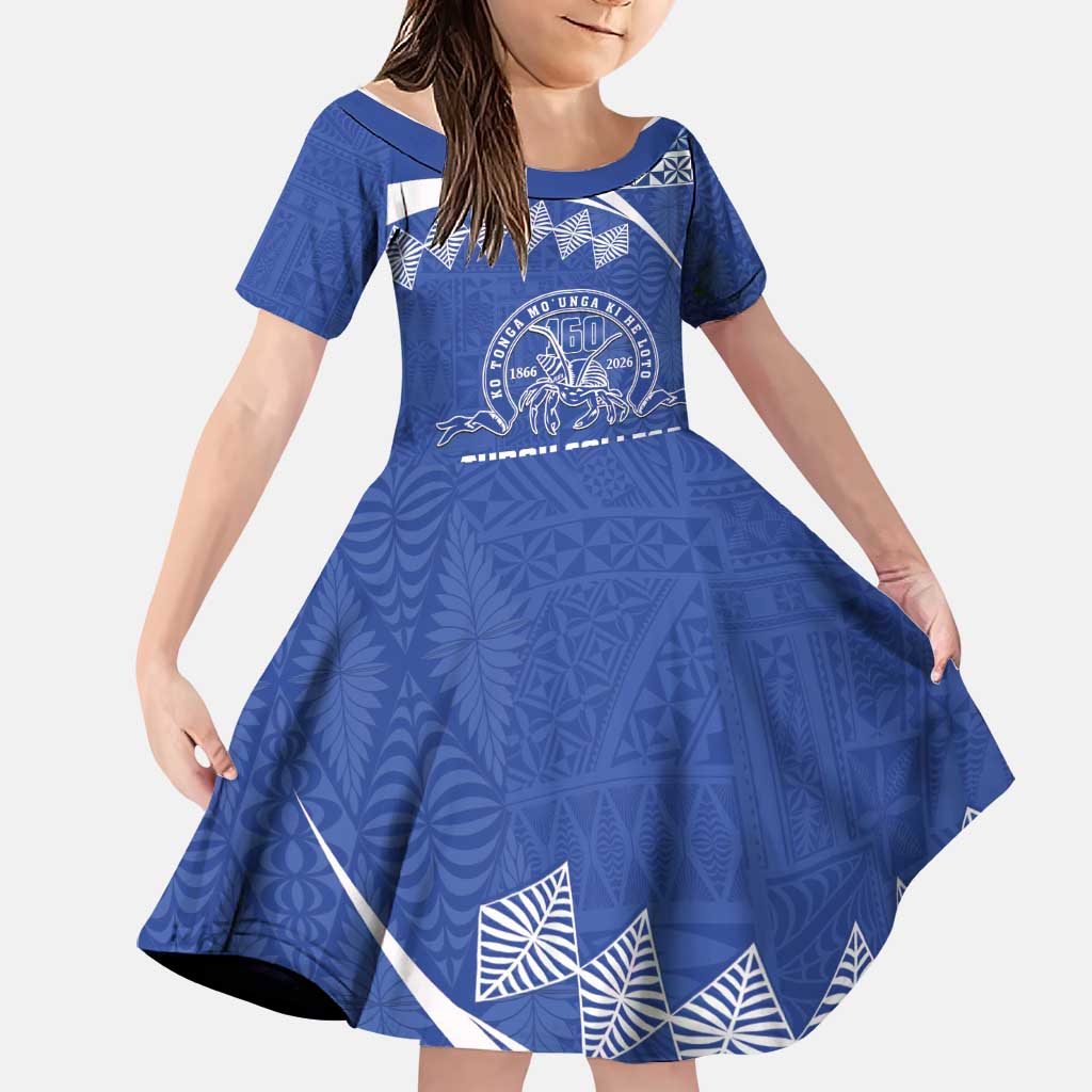 Personalised Tonga Tupou College Toloa Family Matching Summer Maxi Dress and Hawaiian Shirt 160 Years Anniversary Tongan Ngatu Pattern LT14 Daughter's Dress Blue - Polynesian Pride