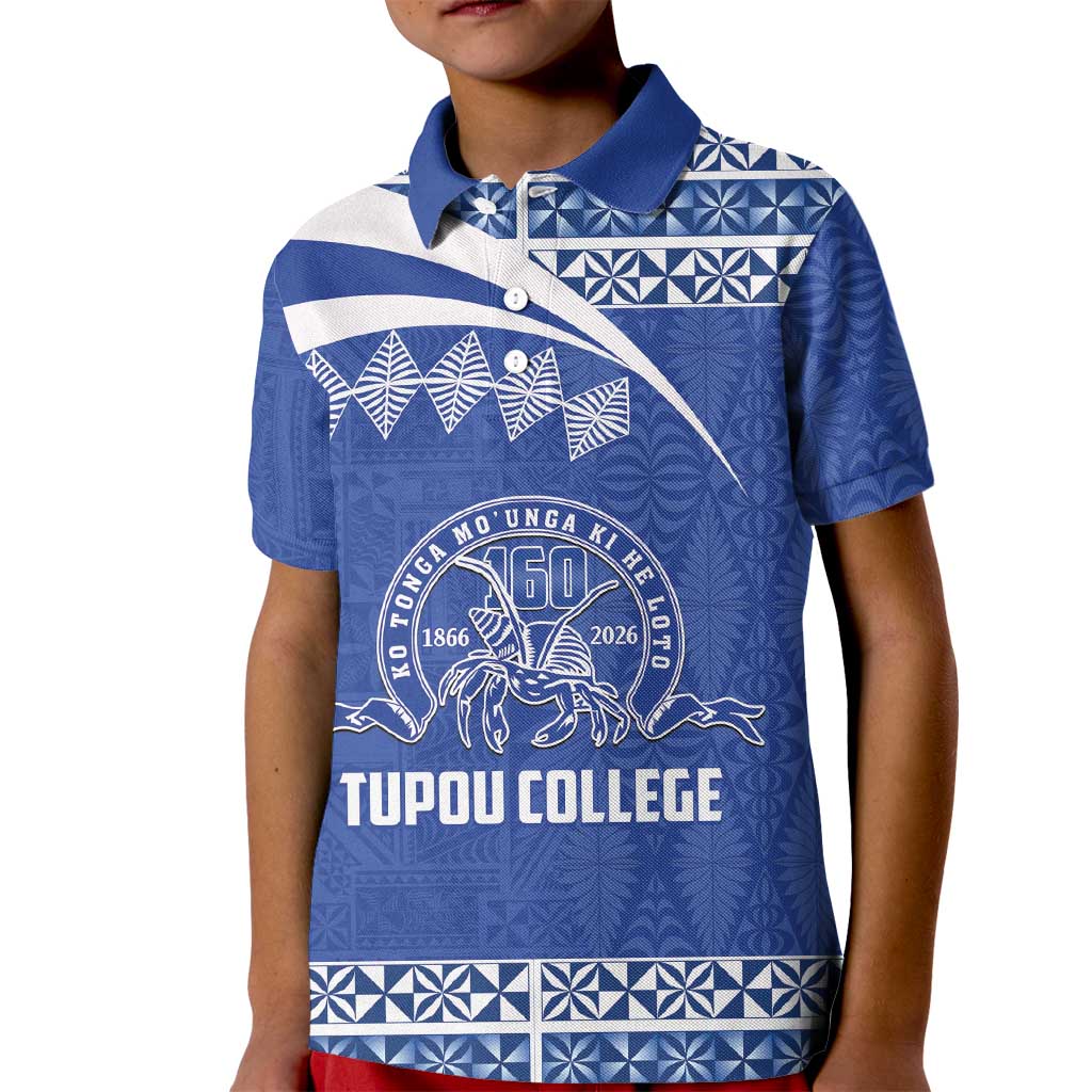 Personalised Tonga Tupou College Toloa Kid Polo Shirt 160 Years Anniversary Tongan Ngatu Pattern LT14 Kid Blue - Polynesian Pride