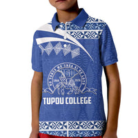 Personalised Tonga Tupou College Toloa Kid Polo Shirt 160 Years Anniversary Tongan Ngatu Pattern LT14 Kid Blue - Polynesian Pride
