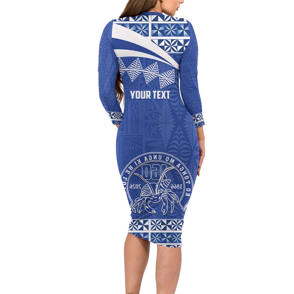 Personalised Tonga Tupou College Toloa Long Sleeve Bodycon Dress 160 Years Anniversary Tongan Ngatu Pattern LT14 - Polynesian Pride