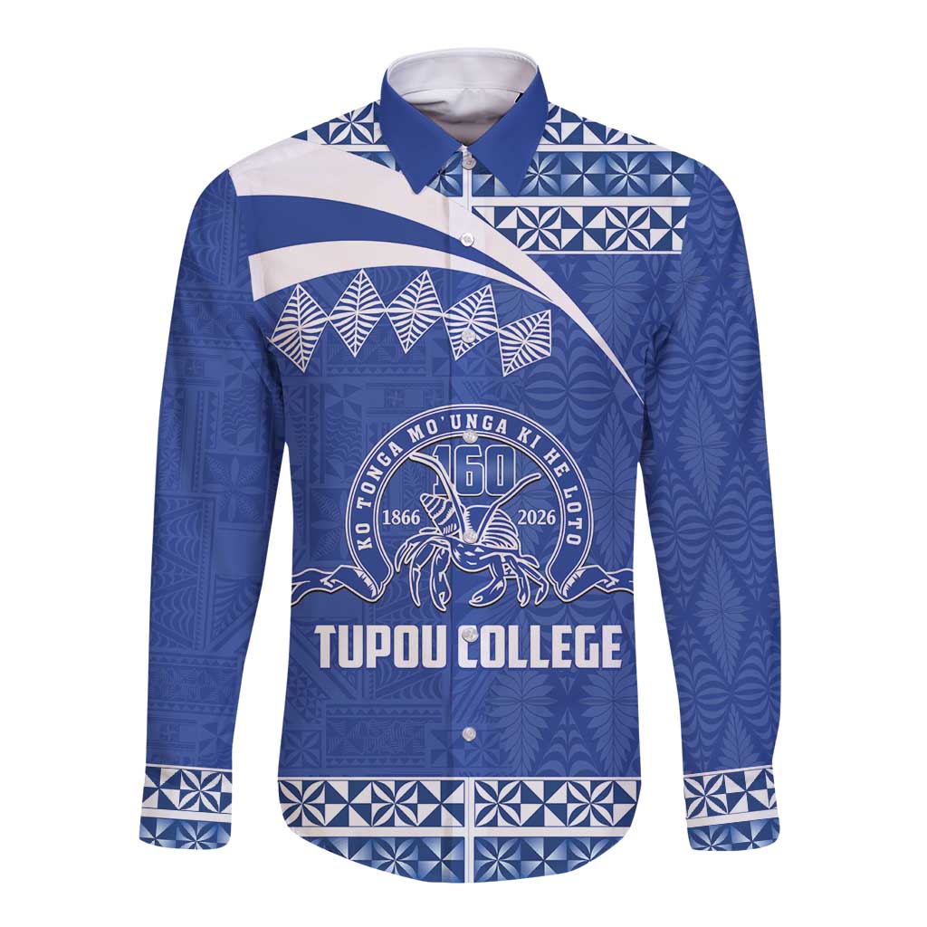 Personalised Tonga Tupou College Toloa Long Sleeve Button Shirt 160 Years Anniversary Tongan Ngatu Pattern LT14 Unisex Blue - Polynesian Pride