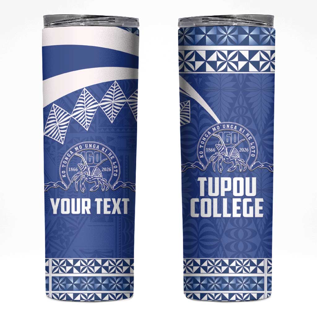 Personalised Tonga Tupou College Toloa Skinny Tumbler 160 Years Anniversary Tongan Ngatu Pattern LT14 Blue - Polynesian Pride
