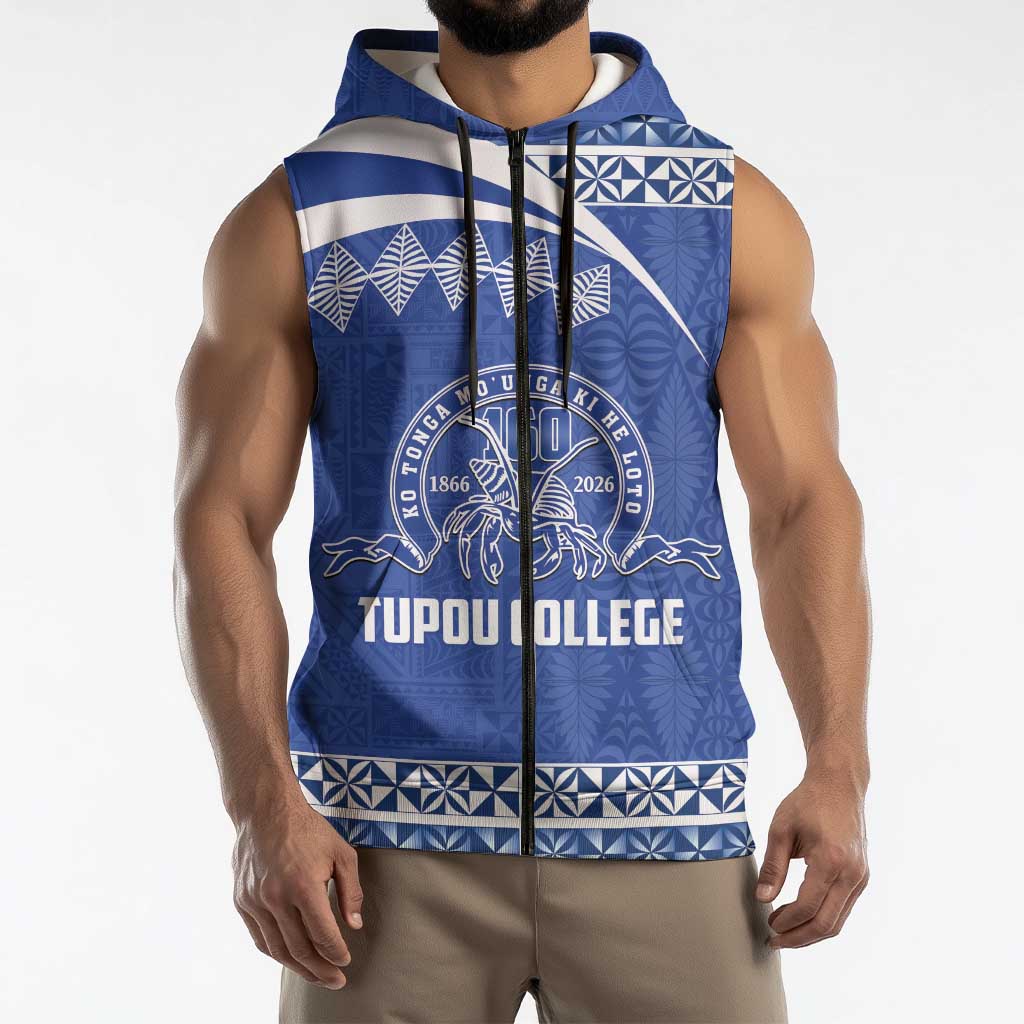 Personalised Tonga Tupou College Toloa Sleeveless Zip Hoodie 160 Years Anniversary Tongan Ngatu Pattern LT14 - Polynesian Pride