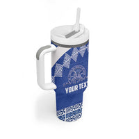 Personalised Tonga Tupou College Toloa Tumbler With Handle 160 Years Anniversary Tongan Ngatu Pattern