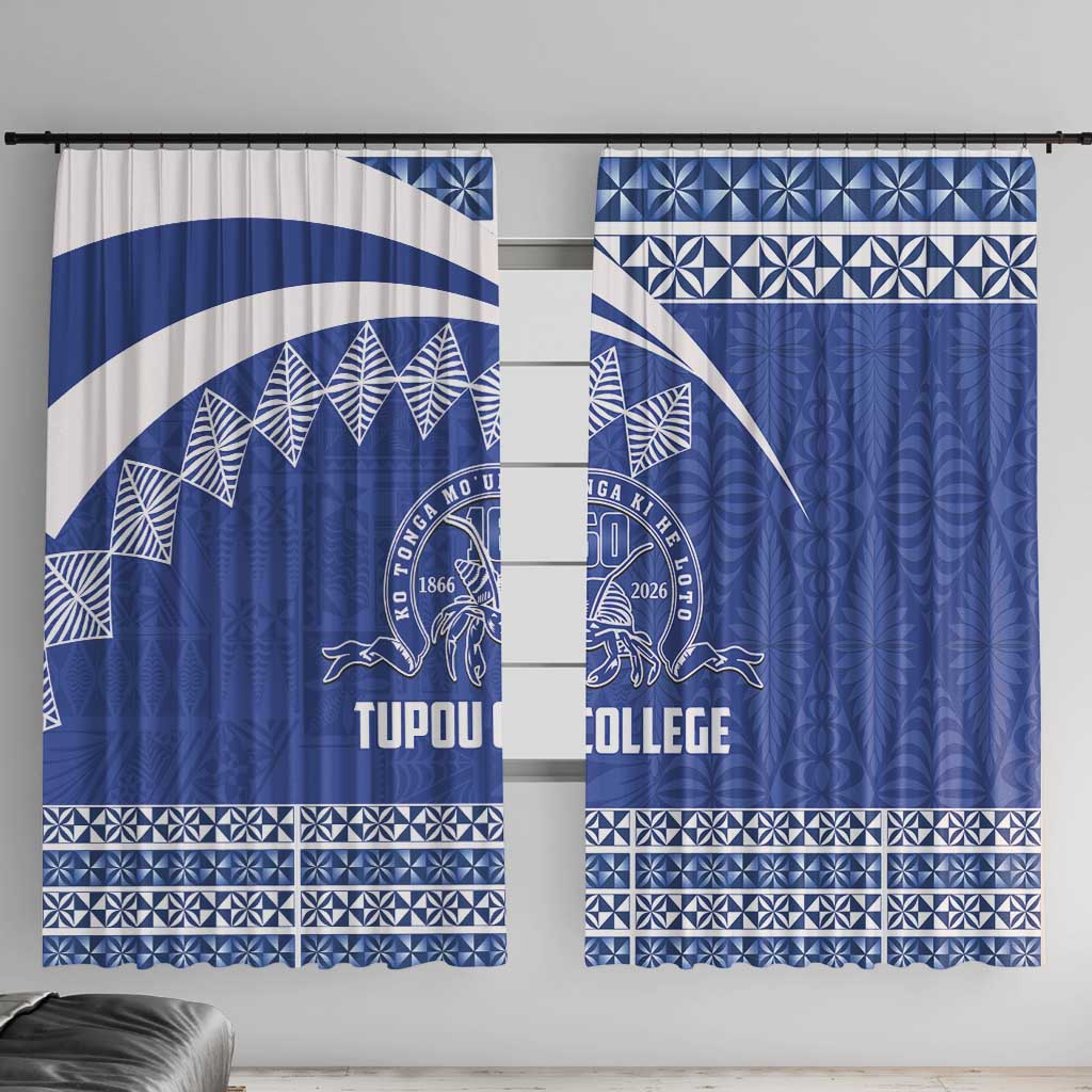 Tonga Tupou College Toloa Window Curtain 160 Years Anniversary Tongan Ngatu Pattern LT14 With Hooks Blue - Polynesian Pride