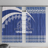 Tonga Tupou College Toloa Window Curtain 160 Years Anniversary Tongan Ngatu Pattern LT14 With Hooks Blue - Polynesian Pride