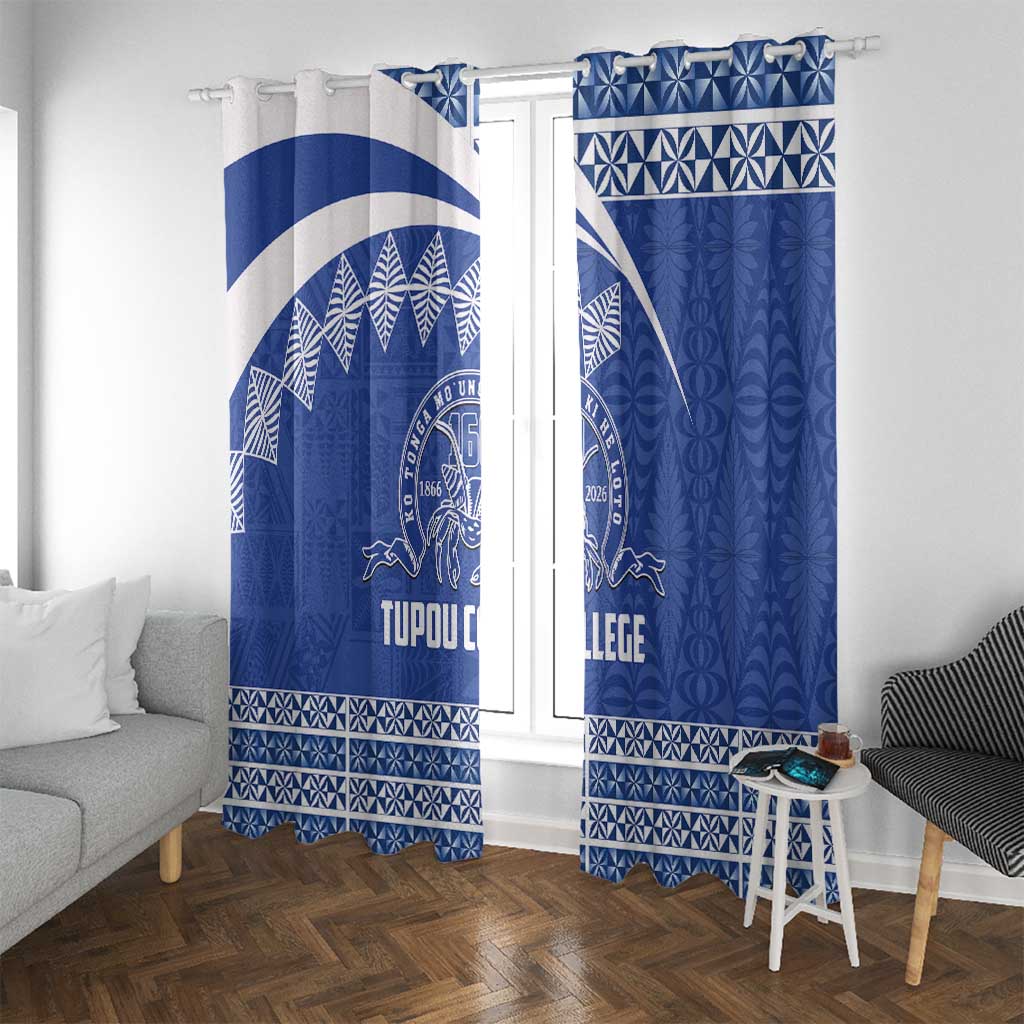 Tonga Tupou College Toloa Window Curtain 160 Years Anniversary Tongan Ngatu Pattern LT14 With Grommets Blue - Polynesian Pride