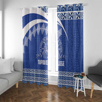 Tonga Tupou College Toloa Window Curtain 160 Years Anniversary Tongan Ngatu Pattern LT14 With Grommets Blue - Polynesian Pride