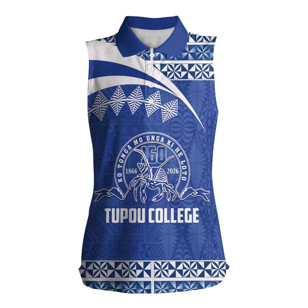 Personalised Tonga Tupou College Toloa Women Sleeveless Polo Shirt 160 Years Anniversary Tongan Ngatu Pattern LT14 Female Blue - Polynesian Pride