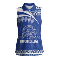 Personalised Tonga Tupou College Toloa Women Sleeveless Polo Shirt 160 Years Anniversary Tongan Ngatu Pattern LT14 Female Blue - Polynesian Pride