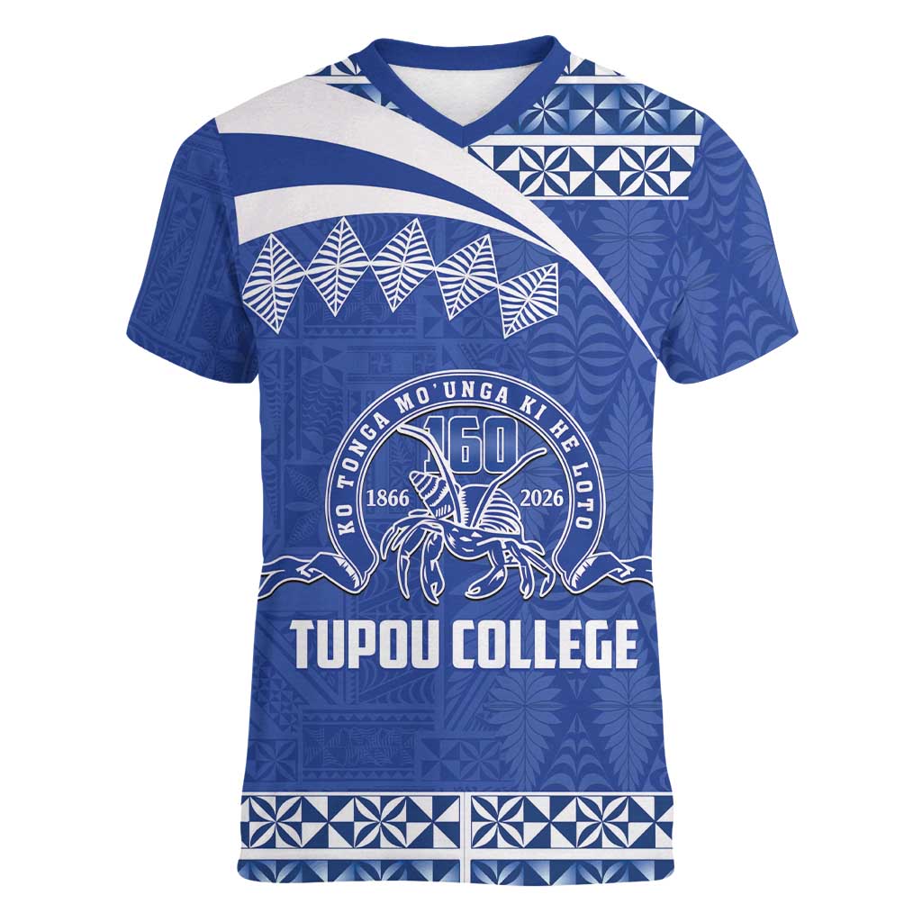 Personalised Tonga Tupou College Toloa Women V-Neck T-Shirt 160 Years Anniversary Tongan Ngatu Pattern