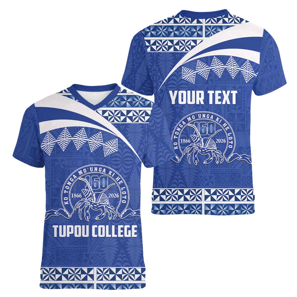 Personalised Tonga Tupou College Toloa Women V-Neck T-Shirt 160 Years Anniversary Tongan Ngatu Pattern LT14 - Polynesian Pride