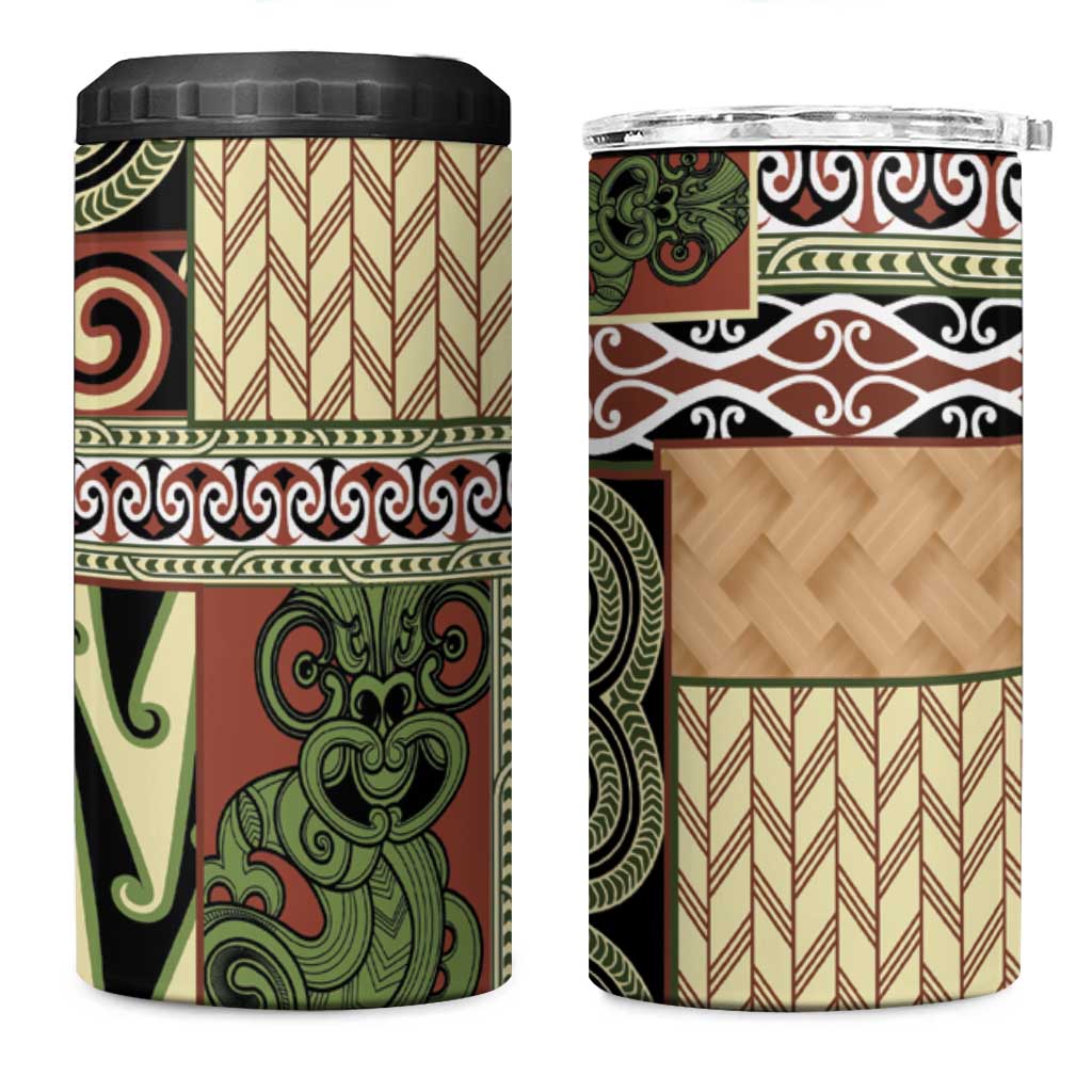 Beige Aotearoa Kowhaiwhai Pattern 4 in 1 Can Cooler Tumbler NZ Maori Quilt Style