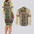 Beige Aotearoa Kowhaiwhai Pattern Couples Matching Long Sleeve Bodycon Dress and Long Sleeve Button Shirt NZ Maori Quilt Style