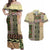 Beige Aotearoa Kowhaiwhai Pattern Couples Matching Off Shoulder Maxi Dress and Hawaiian Shirt NZ Maori Quilt Style