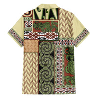 Beige Aotearoa Kowhaiwhai Pattern Family Matching Off Shoulder Short Dress and Hawaiian Shirt NZ Maori Quilt Style